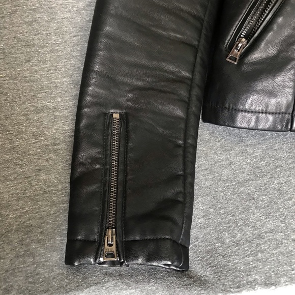 Topshop Black Leather Hooded Biker Jacket - Picture 5 of 5